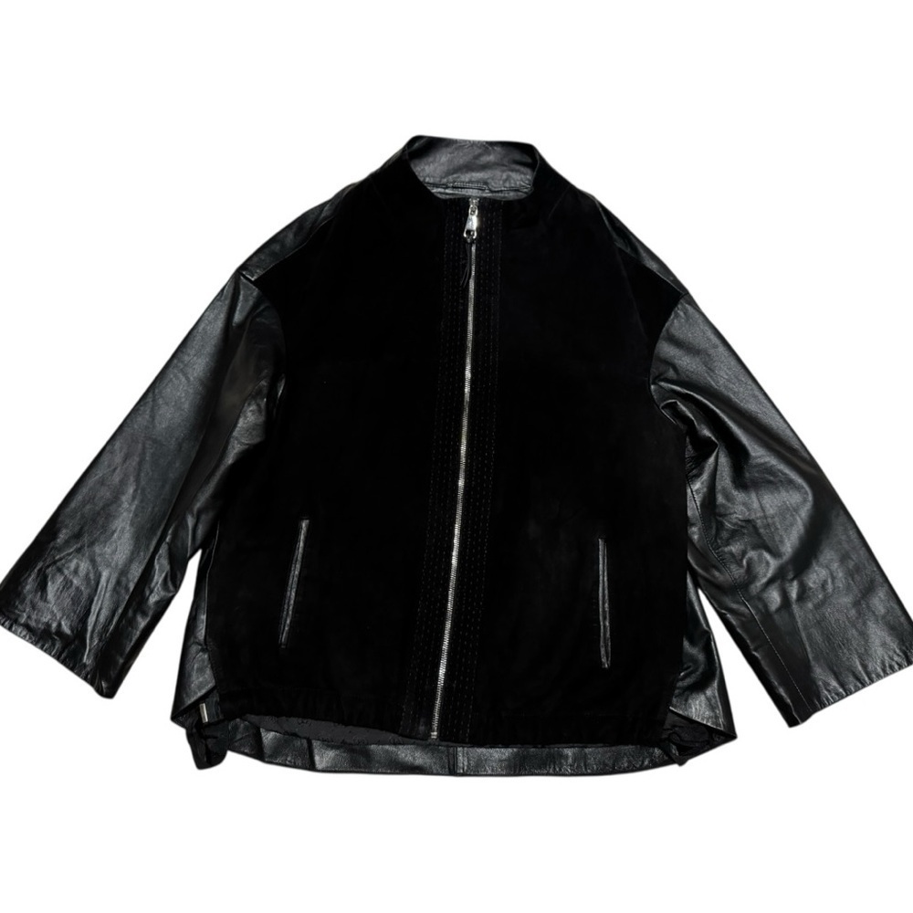 🖤 MEFI Black Genuine Leather & Suede Bomber Jacket | Size L | Made in Turkey